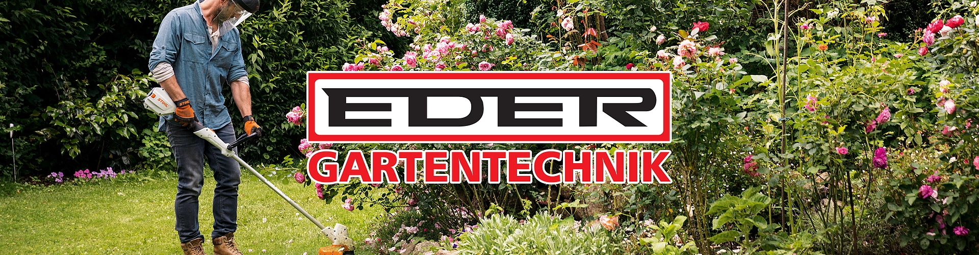 Header Gartentechnik Bild von einem Mann mit einer Motorsense bei der Arbeit